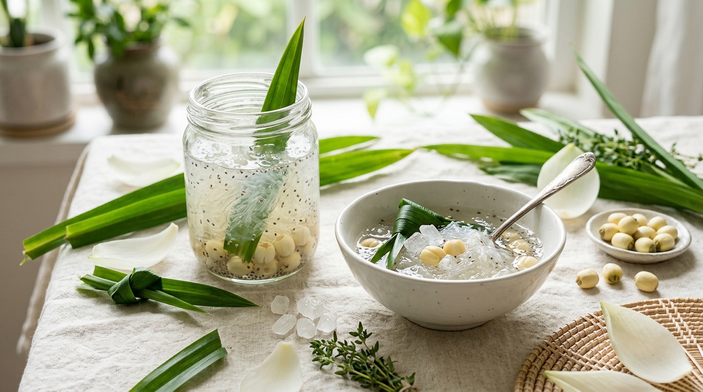 Yến chưng lá dứa hạt chia và hạt sen thanh mát không làm nóng trong người (nhiệt người) — Yến Sào Hà Mi Đà Nẵng